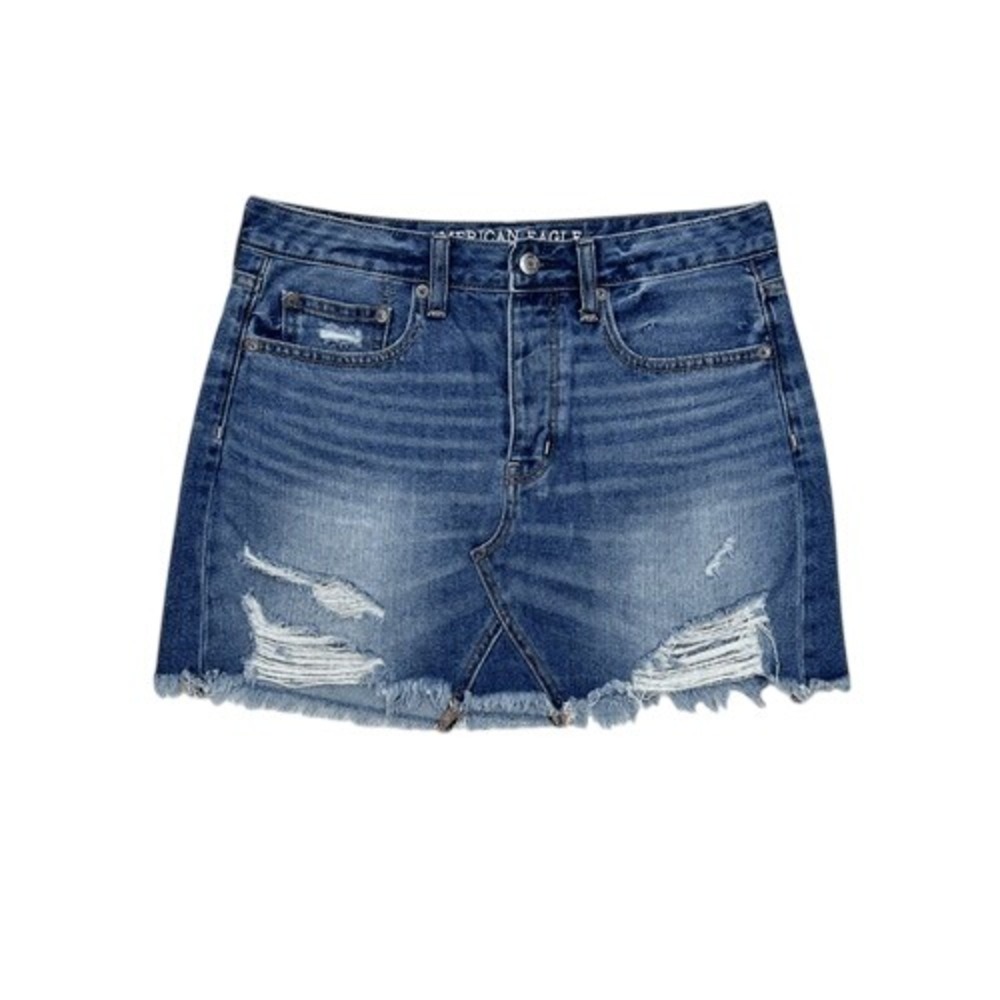 American‎ Eagle Destructed Denim Jean Skirt Button Fly Size 6